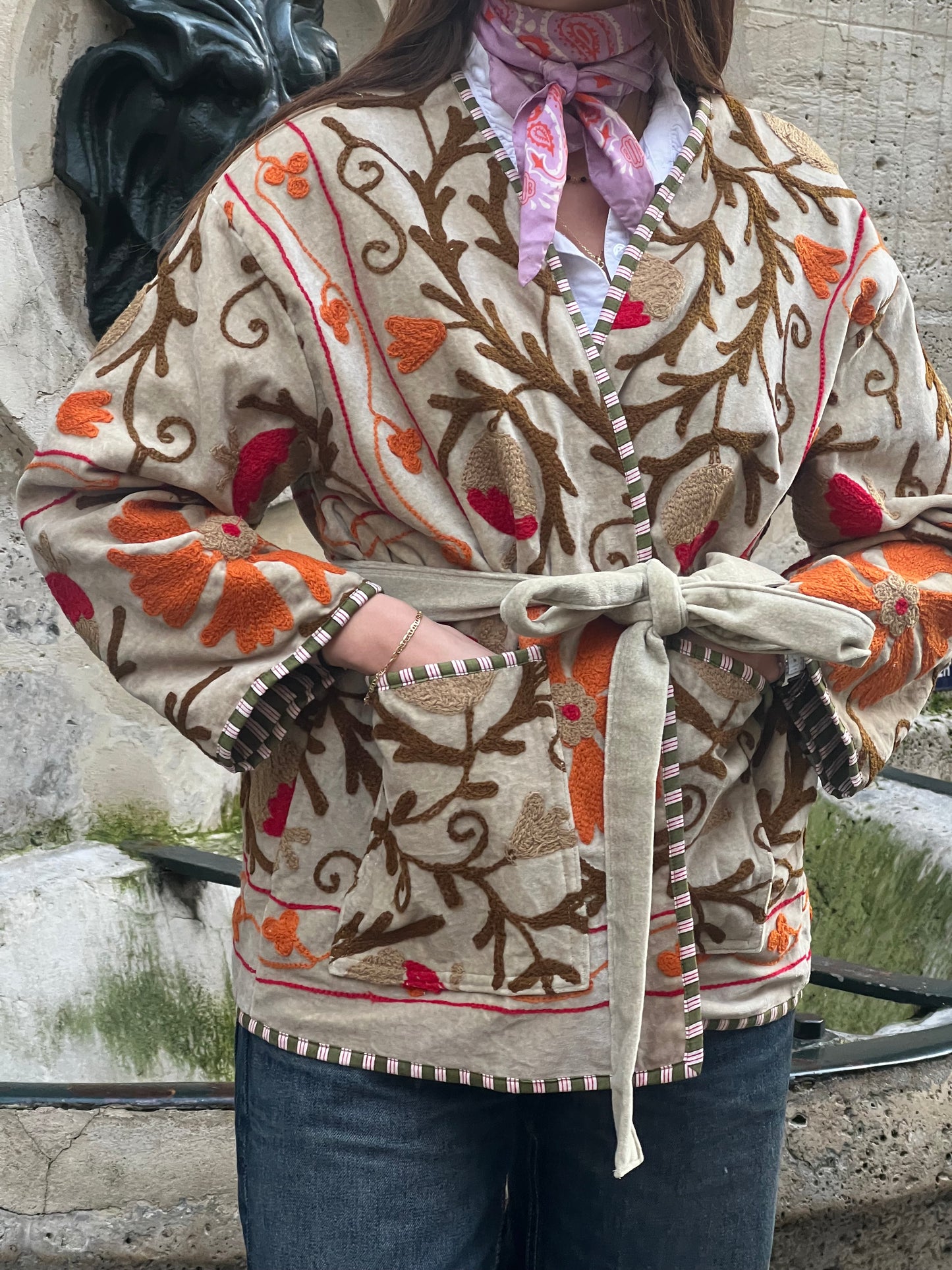 Cream Kimono embroidery