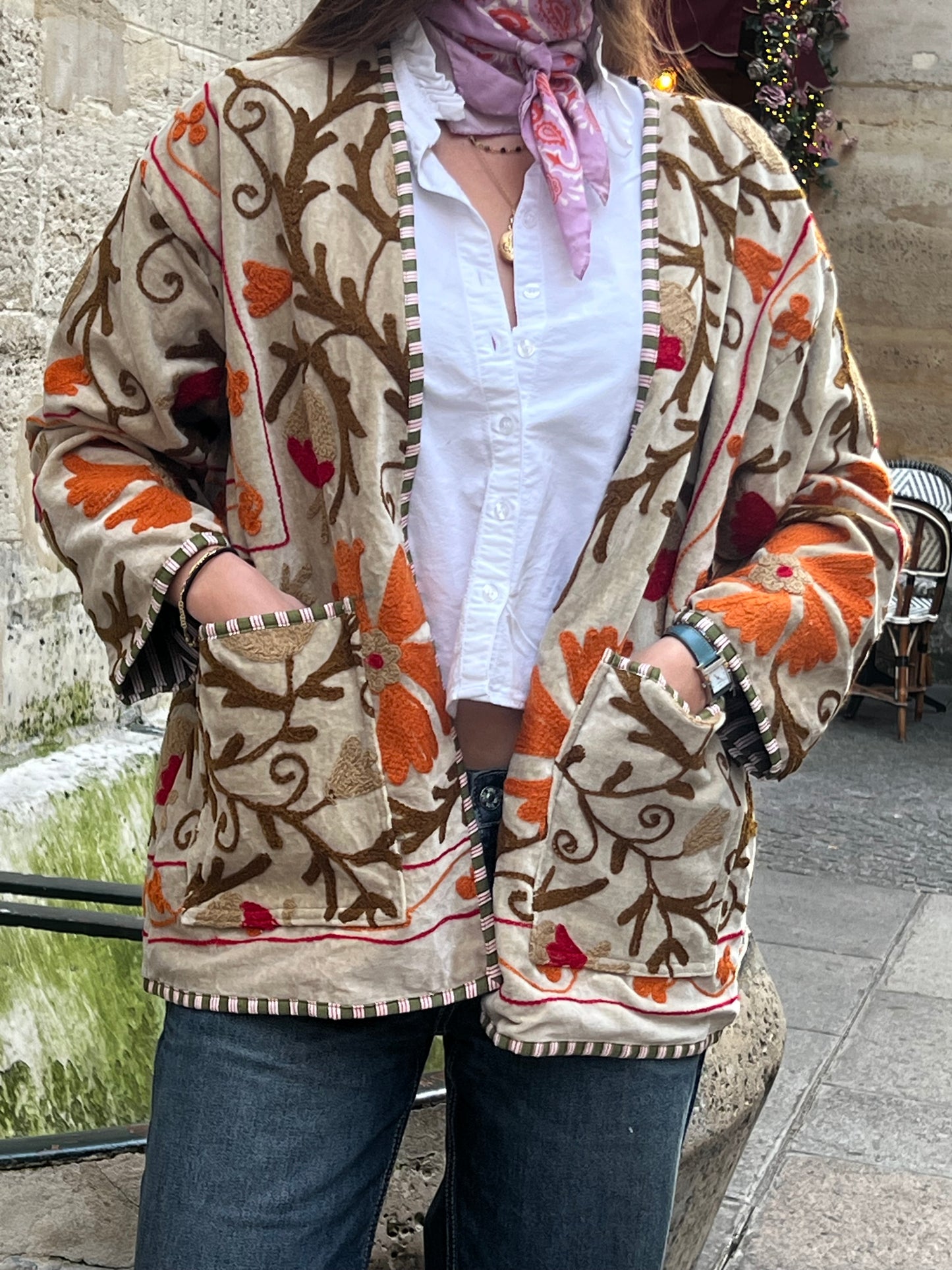 Cream Kimono embroidery